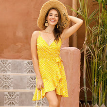 Load image into Gallery viewer, Summer Ladies Dress 2021 V-Neck Lace Ruffled Lrregular Midi Sundress