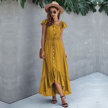 Load image into Gallery viewer, Summer Ladies Elegant Solid Off The Shoulder Dress Women 2021 New Casual Slash Neck Short Single Breasted Irregular Long Dress