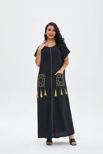 Load image into Gallery viewer, Summer Ladies Short-sleeved Long Skirt Plus Size Ethnic Style Robe Muslim Middle East Dubai Dress Dubai Abaya Djellaba