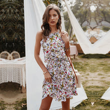 Load image into Gallery viewer, Summer Ladies Slim Halter Print Dress Women Casual Sleeveless Ruffles Above Knee Mini Floral Dress 2021 New