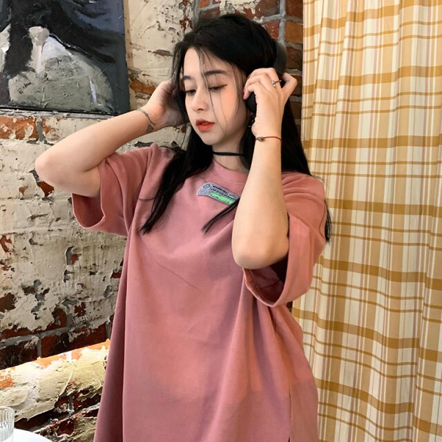 Summer Loose Mid-Length Simple All-Matching Half Sleeve Tshirt Plus Size Tops Casual Young Girl Summer Clothes Harajuku T-shirt