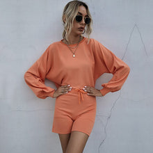 Load image into Gallery viewer, Summer Loung Wear Tracksuit Women Shorts Set  Long Sleeve Tops And Loose High Waisted Mini Pants suit Two Piece Set 2021