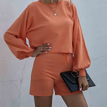 Load image into Gallery viewer, Summer Loung Wear Tracksuit Women Shorts Set  Long Sleeve Tops And Loose High Waisted Mini Pants suit Two Piece Set 2021
