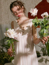 Load image into Gallery viewer, Summer Modal  Inner Vintage Sleeveless Sleepwear Elegant Female Princess White Gauze Lace Long Nightgowns Loose Royal Nightwear