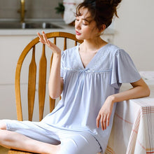 Load image into Gallery viewer, Summer Modal Short Sleeve Soild Loose Sleepwear Girl Pijamas Mujer Leisure Nightgown Women Hot Sale Women Pajamas Sets XXXL