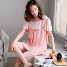 Load image into Gallery viewer, Summer Modal Short Sleeve Soild Loose Sleepwear Girl Pijamas Mujer Leisure Nightgown Women Hot Sale Women Pajamas Sets XXXL