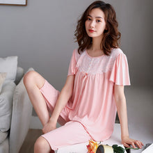 Load image into Gallery viewer, Summer Modal Short Sleeve Soild Loose Sleepwear Girl Pijamas Mujer Leisure Nightgown Women Hot Sale Women Pajamas Sets XXXL