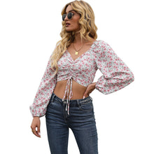 Load image into Gallery viewer, Summer New Elegant Off Shoulder Chiffon Shirts Women&#39;s Lantern Sleeve Blouse Female Summer Holiday Flroal Print Clothes 2022 New