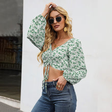 Load image into Gallery viewer, Summer New Elegant Off Shoulder Chiffon Shirts Women&#39;s Lantern Sleeve Blouse Female Summer Holiday Flroal Print Clothes 2022 New