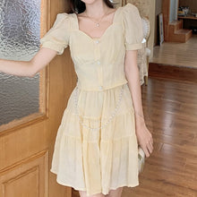 Load image into Gallery viewer, Summer New Fashion White Yellow Two Piece Sets Womens Outfits Crop Top Short Sleeve Blouses+ Mini Skirts Women&#39;s Clothing 2021