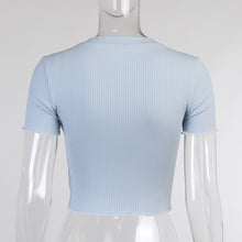 Load image into Gallery viewer, Summer New Round Neck T-Shirt Top Women Short-Sleeved Slim Blouse Solid Temperament Single-Breasted Women&#39;s T-Shirts Short Tops