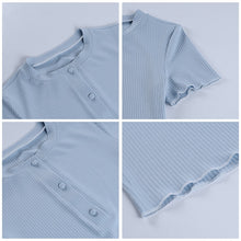 Load image into Gallery viewer, Summer New Round Neck T-Shirt Top Women Short-Sleeved Slim Blouse Solid Temperament Single-Breasted Women&#39;s T-Shirts Short Tops