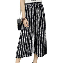 Load image into Gallery viewer, Summer New Striped Style Black Loose High Waist Crop Casual Pants Women One Size Chiffon Wide-leg Pants Plus Size