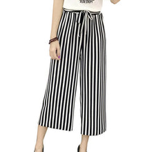 Load image into Gallery viewer, Summer New Striped Style Black Loose High Waist Crop Casual Pants Women One Size Chiffon Wide-leg Pants Plus Size
