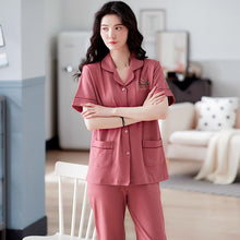 Load image into Gallery viewer, Summer New Women Soild Colour Pajamas Set Ladies Comfort Simple Style Sleepwear Loose Soft Casual Wear Cotton Homewear XXXL