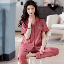 Load image into Gallery viewer, Summer New Women Soild Colour Pajamas Set Ladies Comfort Simple Style Sleepwear Loose Soft Casual Wear Cotton Homewear XXXL
