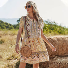 Load image into Gallery viewer, Summer O Neck Floral Print Dress Women Lace Up Casual Cute Party Dresses Female Short Sleeve Loose Mini Sundress Vestidos 2021