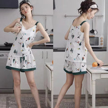 Load image into Gallery viewer, Summer Pajamas For Women 2 Piece Set Women With Chest Pad Sling Korean Version Sweet Girl Sexy Exposed Collarbone Homewear Suit