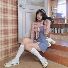 Load image into Gallery viewer, Summer Patchwork Kawaii Dress Women Elegant Bow Casual Designer Sweet Dress Female Club Party Fake Two Piece Korean Dress 2021