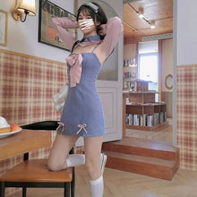 Load image into Gallery viewer, Summer Patchwork Kawaii Dress Women Elegant Bow Casual Designer Sweet Dress Female Club Party Fake Two Piece Korean Dress 2021