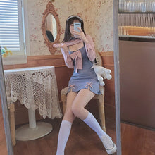 Load image into Gallery viewer, Summer Patchwork Kawaii Dress Women Elegant Bow Casual Designer Sweet Dress Female Club Party Fake Two Piece Korean Dress 2021