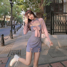 Load image into Gallery viewer, Summer Patchwork Kawaii Dress Women Elegant Bow Casual Designer Sweet Dress Female Club Party Fake Two Piece Korean Dress 2021