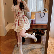 Load image into Gallery viewer, Summer Patchwork Kawaii Dress Women Lace Up Japanese Sweet Party Mini Dress Short Sleeve Princess Chic Korean Bandage Dress 2021
