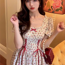 Load image into Gallery viewer, Summer Patchwork Kawaii Dress Women Lace Up Japanese Sweet Party Mini Dress Short Sleeve Princess Chic Korean Bandage Dress 2021