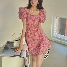 Load image into Gallery viewer, Summer Pink Boho Dresses Women Korean Elegant High Waist Sweet Dresses French Retro Casual Party Club Short Sleeve Dress 2021
