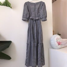 Load image into Gallery viewer, Summer Plaid Square Collar Women Maxi Dress Half Puff Sleeve Ruffles Tunic Button Girls Long Dresses Sweet Korean Simple Female