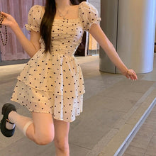 Load image into Gallery viewer, Summer Polka Dot Print Dress Korean Puff Sleeve Designer Elegant Sweet Dress Ruffles Yellow Party Mini Kawaii Casual Dress 2021