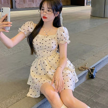 Load image into Gallery viewer, Summer Polka Dot Print Dress Korean Puff Sleeve Designer Elegant Sweet Dress Ruffles Yellow Party Mini Kawaii Casual Dress 2021
