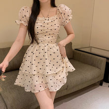 Load image into Gallery viewer, Summer Polka Dot Print Dress Korean Puff Sleeve Designer Elegant Sweet Dress Ruffles Yellow Party Mini Kawaii Casual Dress 2021
