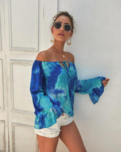 Load image into Gallery viewer, Summer Printed Shirt Long Sleeve Sexy Strapless Blouses Women Elegant Slim-fitting Slash Neck Tops Street Ladies Blouse
