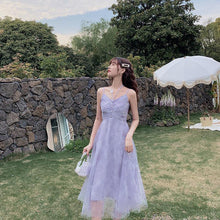 Load image into Gallery viewer, Summer Purple Elegant Strap Dresses Women Korean Kawaii Sleeveless Sweet Fairy Dresses Casual V-neck Sequins Party Dress 2021