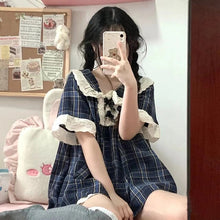 Load image into Gallery viewer, Summer Pyjamas Women Kawaii Clothes Women&#39;S Bowknot Lace Lace Doll Collar Home Clothes Short-Sleeved Shorts Women&#39;S 2 Piece Set