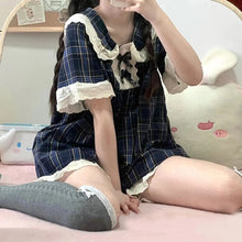 Load image into Gallery viewer, Summer Pyjamas Women Kawaii Clothes Women&#39;S Bowknot Lace Lace Doll Collar Home Clothes Short-Sleeved Shorts Women&#39;S 2 Piece Set