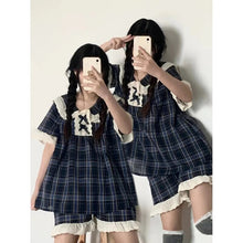 Load image into Gallery viewer, Summer Pyjamas Women Kawaii Clothes Women&#39;S Bowknot Lace Lace Doll Collar Home Clothes Short-Sleeved Shorts Women&#39;S 2 Piece Set