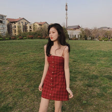 Load image into Gallery viewer, Summer Sexy Backless Buttons Spaghetti Strap Mini Dresses For Women Casual New Arrival 2021 Plaid Bow Dress Woman Gothic Clothes