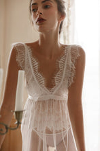 Load image into Gallery viewer, Summer Sexy Lace Sling Ladies Nightdress Polka Dot Mesh Side Slit Sleepwear Suit Lingerie Women White Black Nightgown Sleepwear