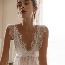 Load image into Gallery viewer, Summer Sexy Lace Sling Ladies Nightdress Polka Dot Mesh Side Slit Sleepwear Suit Lingerie Women White Black Nightgown Sleepwear