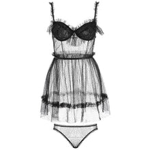 Load image into Gallery viewer, Summer Sexy Ladies Strap Nightdress Black Dot Pattern Sexy Lingerie Sleepwear Panties Suit for Women Night Dress Lace Nightgown