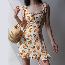 Load image into Gallery viewer, Summer Sexy Mini Lemon Yellow Floral Print Spaghetti Strap Dress Women White Elegant Beach Light Party Dress Girl Boho Robe 2021