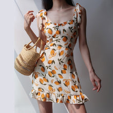 Load image into Gallery viewer, Summer Sexy Mini Lemon Yellow Floral Print Spaghetti Strap Dress Women White Elegant Beach Light Party Dress Girl Boho Robe 2021