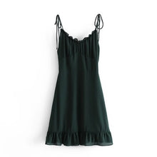 Load image into Gallery viewer, Summer Sexy Mini V Neck Spaghetti Strap Dress Women Black Green Casual Vintage Elegant Bodycon Beach Party Dress Boho Robe 2021