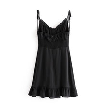Load image into Gallery viewer, Summer Sexy Mini V Neck Spaghetti Strap Dress Women Black Green Casual Vintage Elegant Bodycon Beach Party Dress Boho Robe 2021