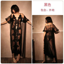 Load image into Gallery viewer, Summer Sexy Nightwear Long Sleeve Exotic Sleepdress Lingerie for Women Transparent Lace Ladies Home Wear Robe Bathrobe Set 2Pcs