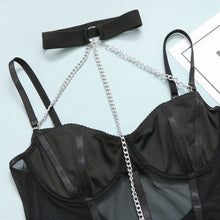 Load image into Gallery viewer, Summer Sexy Sensual Lingerie Metal Chain Bodysuit Underwear Erotic Hollow Out Halter Mesh Push Up Bra Jumpsuit Erotic Costumes