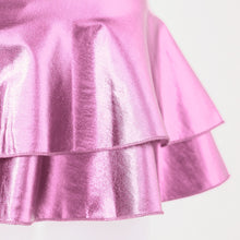 Load image into Gallery viewer, Summer Sexy Shiny Metallic Low Waist PU Leather Miniskirt Club Party Dance Skirts Metallic Double Layered Ruffled Mini Skirts