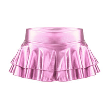 Load image into Gallery viewer, Summer Sexy Shiny Metallic Low Waist PU Leather Miniskirt Club Party Dance Skirts Metallic Double Layered Ruffled Mini Skirts